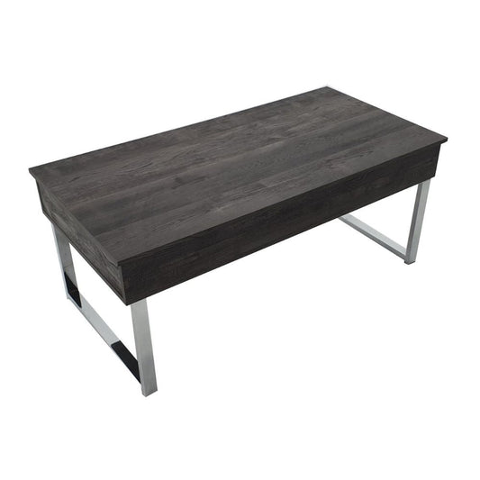 47 Inch Lift Top Coffee Table, Chrome Base, Distressed Gray, Rectangular By Casagear Home