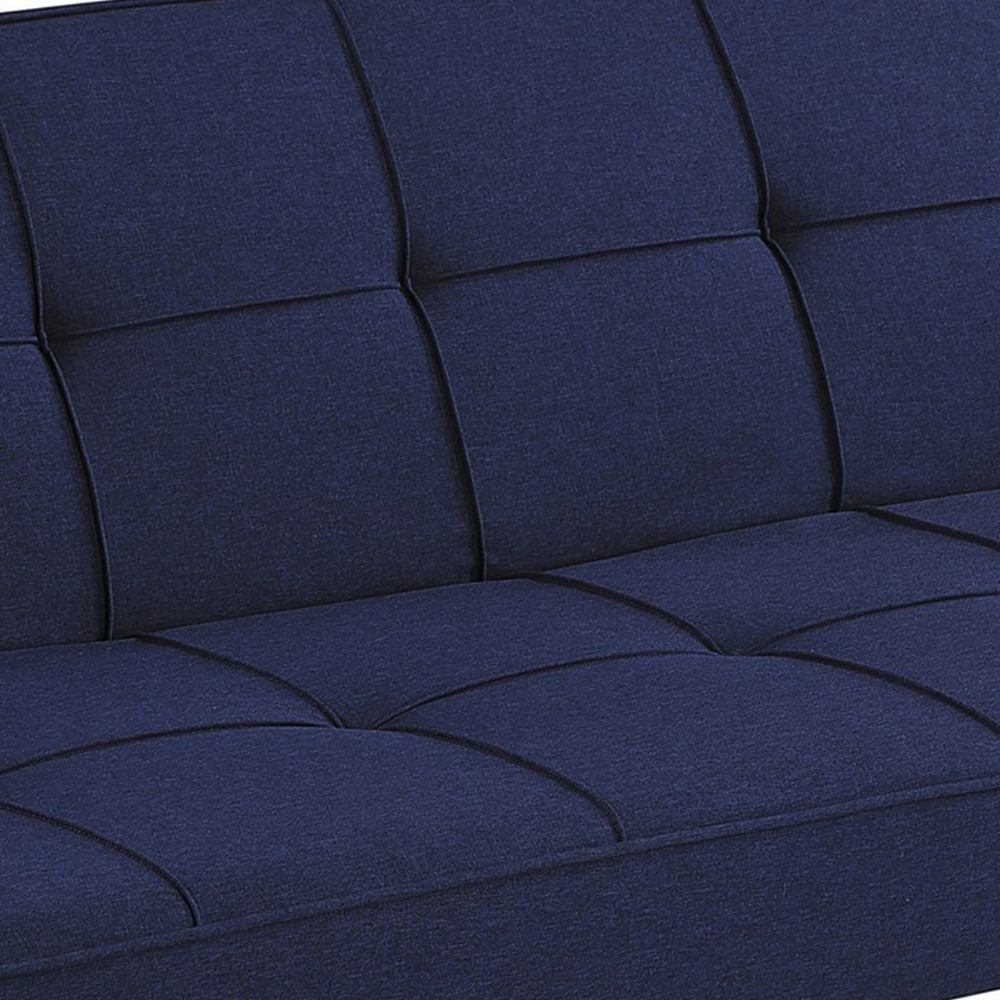 Maya 69 Inch Sofa Bed Futon Tufted Blue Linen Like Fabric Chrome Legs By Casagear Home BM294828