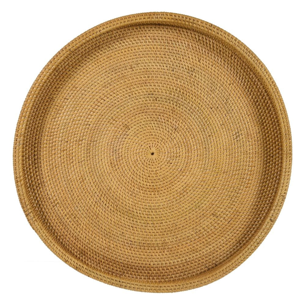 Raya 26 Inch Accent Table Round Woven Rattan Tray Top Natural Brown Color By Casagear Home BM294830