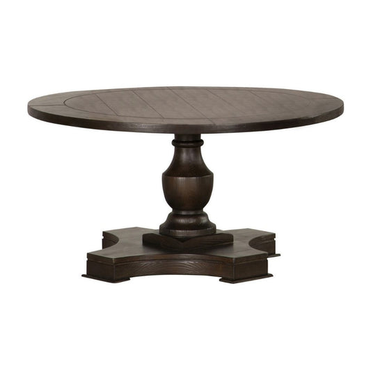 Aria 36 Inch Coffee Table, Round Plank Top, Turned Pedestal, Espresso Brown By Casagear Home