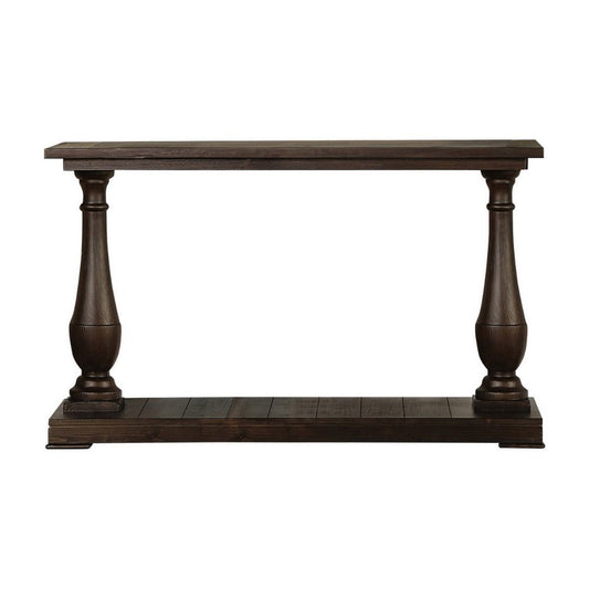 Aria 48 Inch Console Sofa Table, Plank Top, Turned Pedestal Base, Brown By Casagear Home