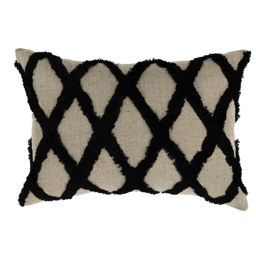Lo 14 x 20 Lumbar Linen Accent Throw Pillow, Tufted Diamond Pattern, Black By Casagear Home