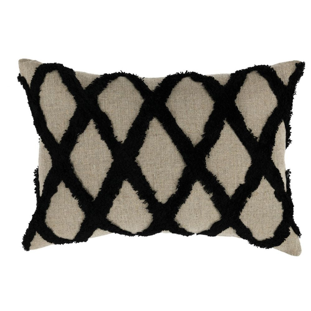 Lo Throw Pillow | 14 x 20 | Tufted Diamond | Linen | Black