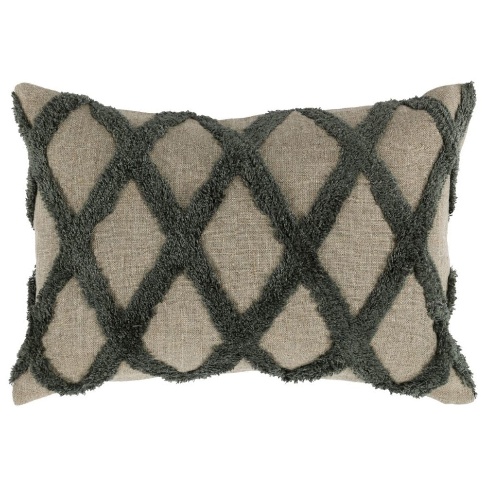 Lo Throw Pillow | 14 x 20 | Tufted Diamond | Linen | Green