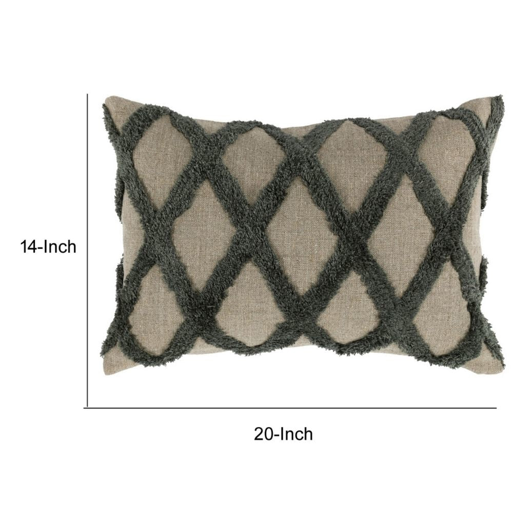 Lo 14 x 20 Lumbar Linen Accent Throw Pillow Tufted Diamond Pattern Green By Casagear Home BM294933