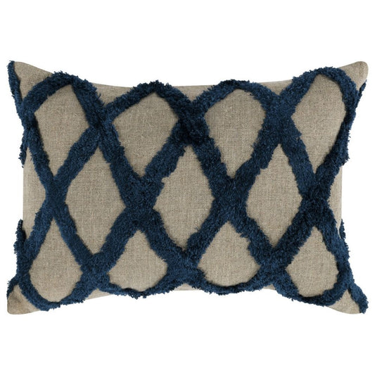 Lo 14 x 20 Lumbar Linen Accent Throw Pillow, Tufted Diamond Pattern, Blue By Casagear Home