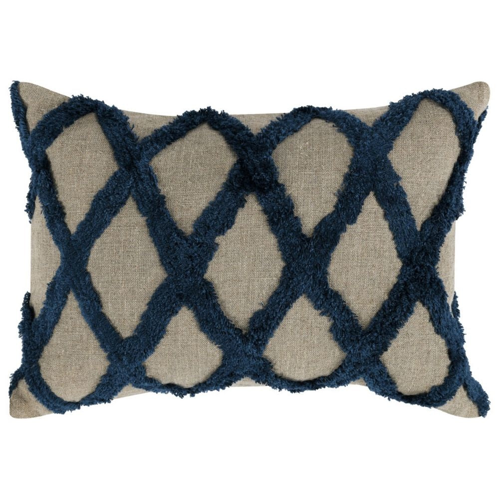Lo Throw Pillow | 14 x 20 | Tufted Diamond | Linen | Blue