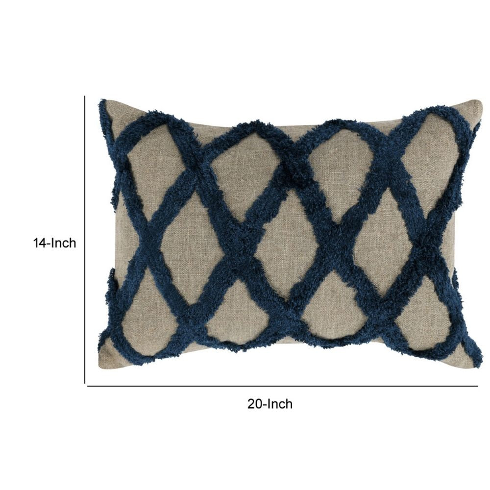 Lo 14 x 20 Lumbar Linen Accent Throw Pillow Tufted Diamond Pattern Blue By Casagear Home BM294934