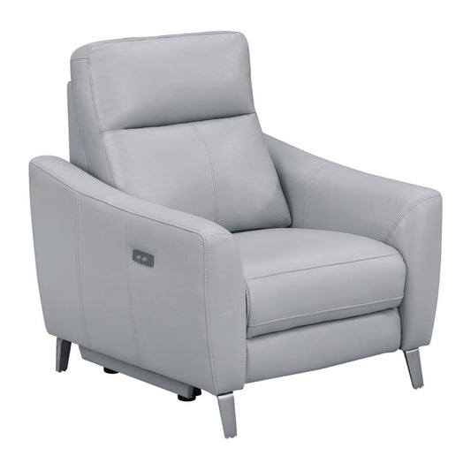 Earl 36 Inch Power Recliner, Vegan Faux Leather, USB Ports, Smooth Gray By Casagear Home