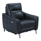 Earl 36 Inch Power Recliner, Vegan Faux Leather, USB Ports, Navy Blue By Casagear Home