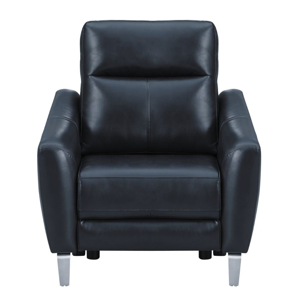 Earl 36 Inch Power Recliner Vegan Faux Leather USB Ports Navy Blue By Casagear Home BM295069