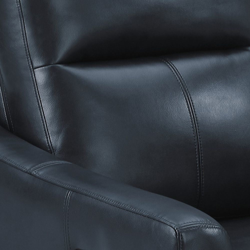 Earl 36 Inch Power Recliner Vegan Faux Leather USB Ports Navy Blue By Casagear Home BM295069