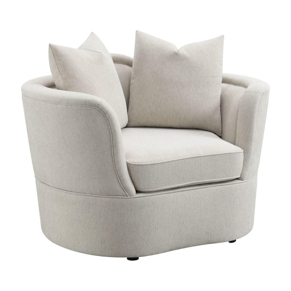 47 Inch Club Accent Chair, Rounded Edges, Camelback, Beige Chenille Fabric By Casagear Home