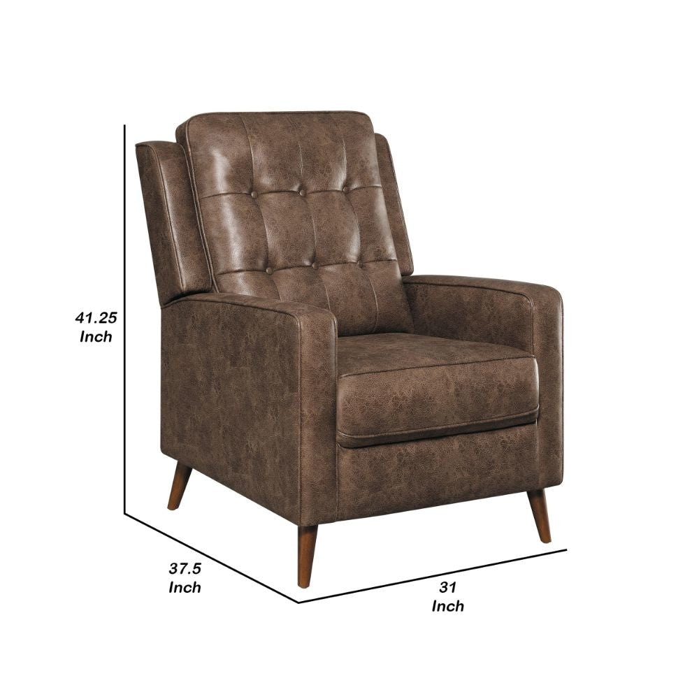 31 Inch Push Back Recliner Tufted Tapered Legs Rich Brown Faux Leather By Casagear Home BM295080