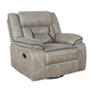 Jake 41 Inch Gliding Manual Recliner, Pillowtop, Taupe Brown Faux Leather By Casagear Home