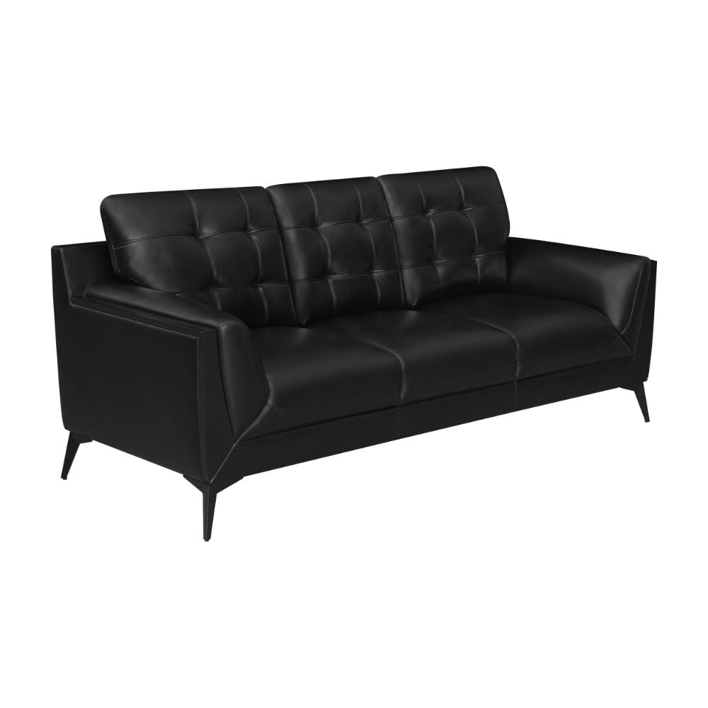 Cole 84 Inch Sofa, Double Track Arms, Vegan Faux Leather Upholstery, Black By Casagear Home