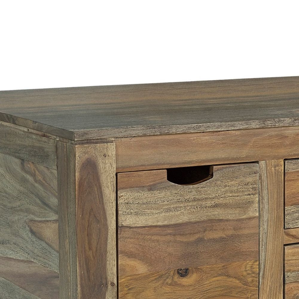 Dale 53 Inch Rustic Storage Coffee Table 6 Gliding Pull Out Drawers Brown By Casagear Home BM295089