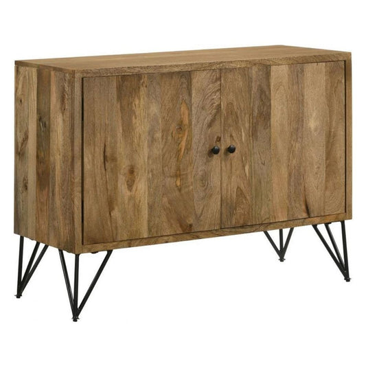 40 Inch Sideboard Cabinet Console, 2 Door, Angled Iron Legs Natural Brown By Casagear Home