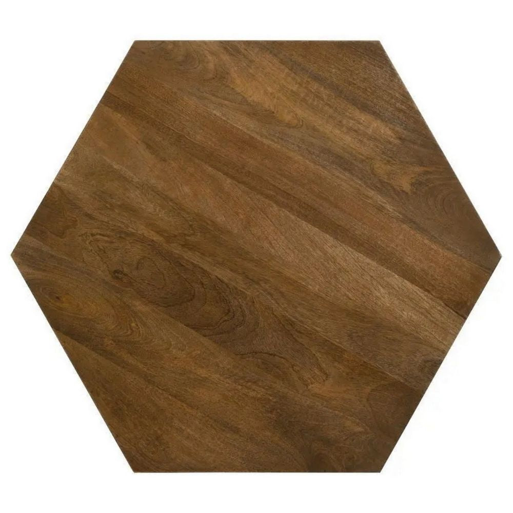 35 Inch Wood Drum Coffee Table Artisan Hexagonal Rich Natural Brown Finish By Casagear Home BM295105