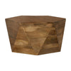 35 Inch Wood Drum Coffee Table, Artisan Hexagonal Rich Natural Brown Finish By Casagear Home