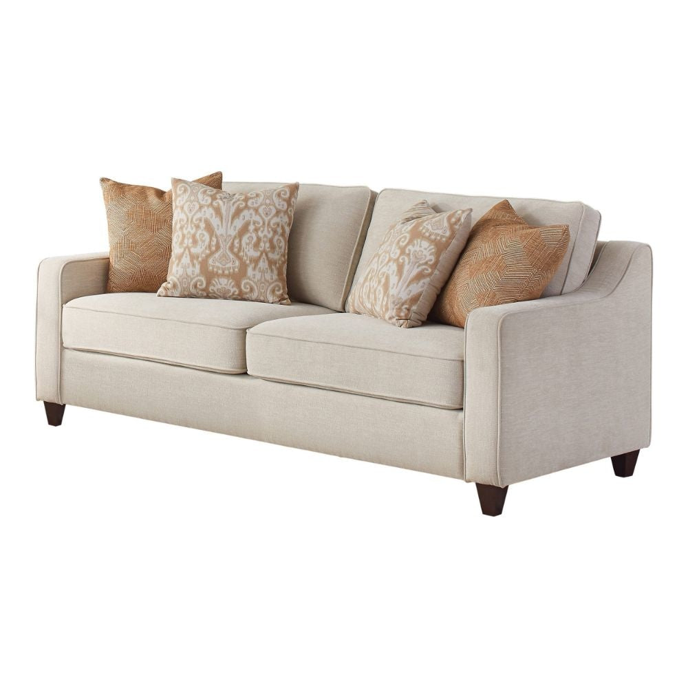 Leo 79 Inch Modern Sofa, 4 Accent Pillows, Soft Chenille Fabric, Beige By Casagear Home