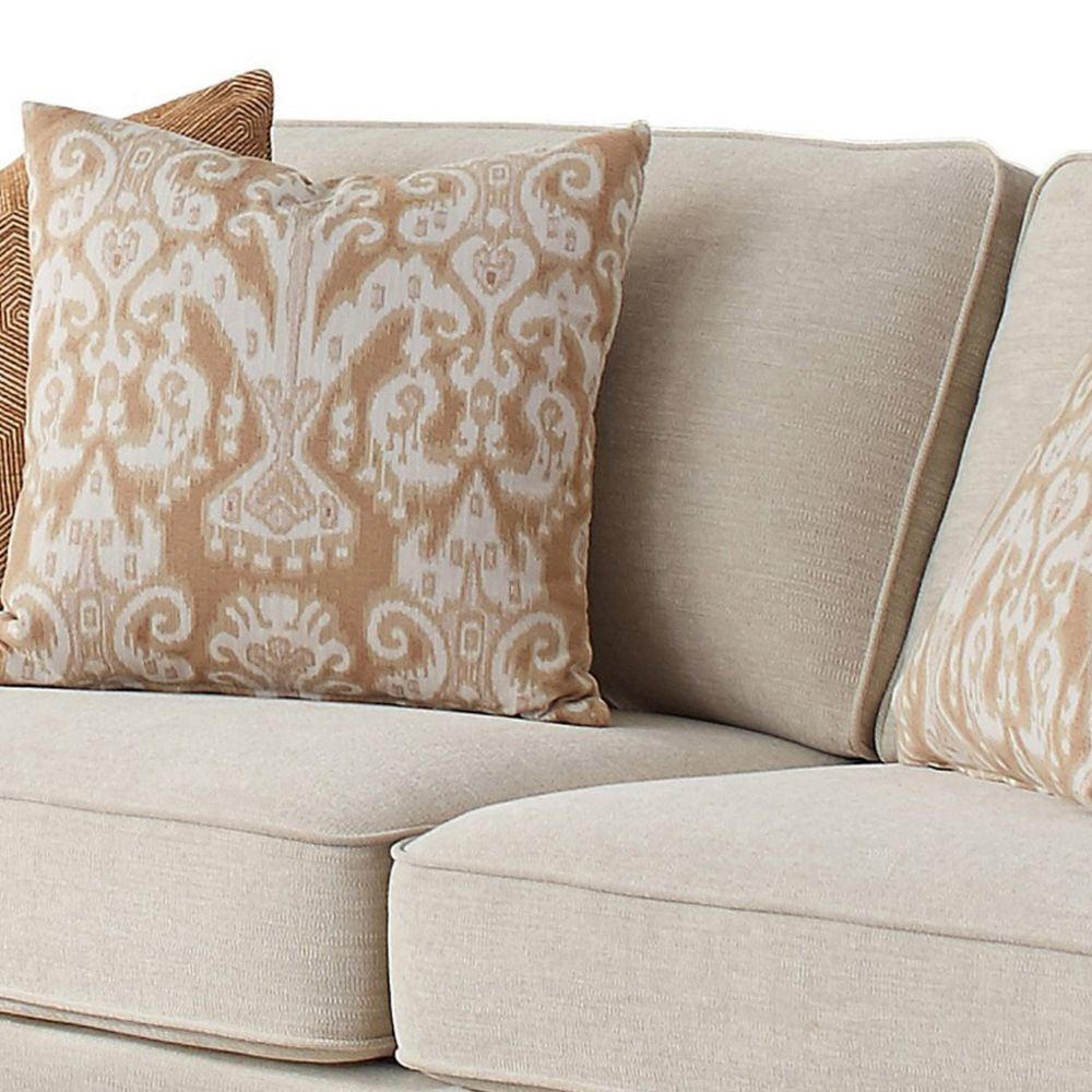Leo 79 Inch Modern Sofa 4 Accent Pillows Soft Chenille Fabric Beige By Casagear Home BM295122