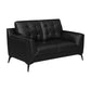 Cole 64 Inch Loveseat, Double Track Arms and Vegan Faux Leather, Black By Casagear Home