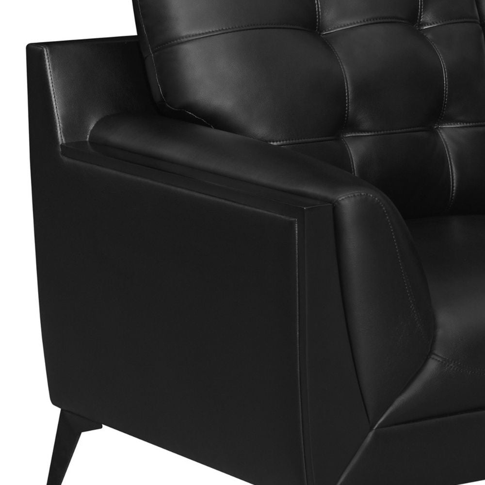 Cole 64 Inch Loveseat Double Track Arms and Vegan Faux Leather Black By Casagear Home BM295129