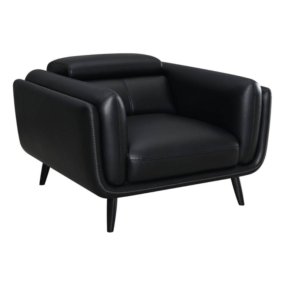 41 Inch Tuxedo Style Accent Chair, Double Track Arms, Black Faux Leather By Casagear Home