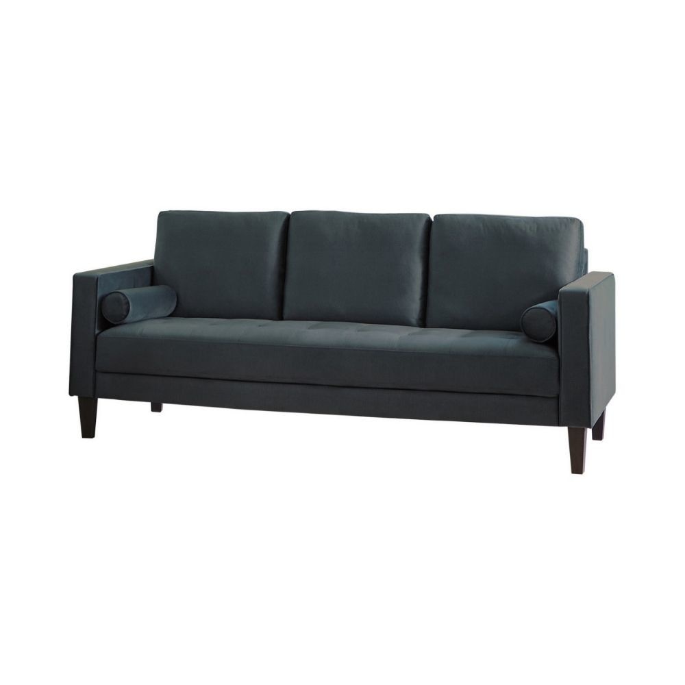 Rick 82 Inch Contemporary Sofa with 2 Accent Pillows, Teal Green and Black By Casagear Home