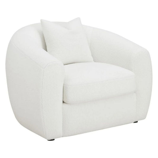 45 Inch Accent Chair, Curved Back and Sloped Armrests, Soft White Fabic By Casagear Home