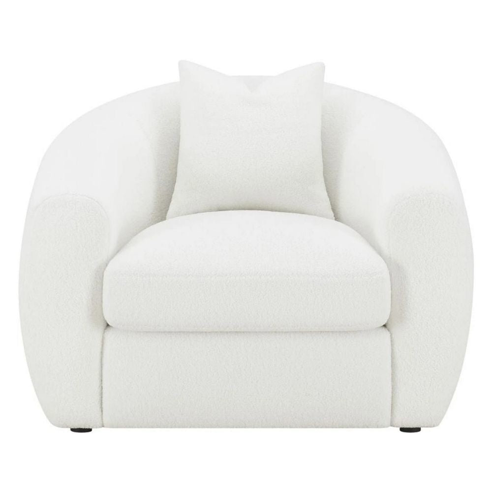45 Inch Accent Chair Curved Back and Sloped Armrests Soft White Fabic By Casagear Home BM295139