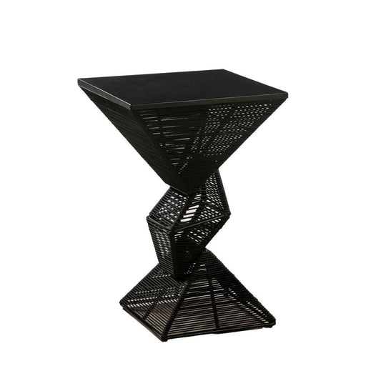 36 Inch Outdoor Geometric Pub Bar Table, Rope Woven, Metal Top, Black By Casagear Home