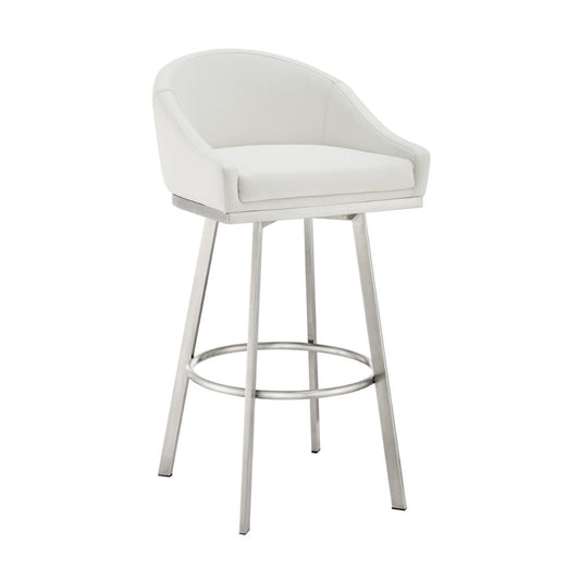 Sheryl 26 Inch Swivel Counter Stool Chair, Low Back, White Faux Leather By Casagear Home