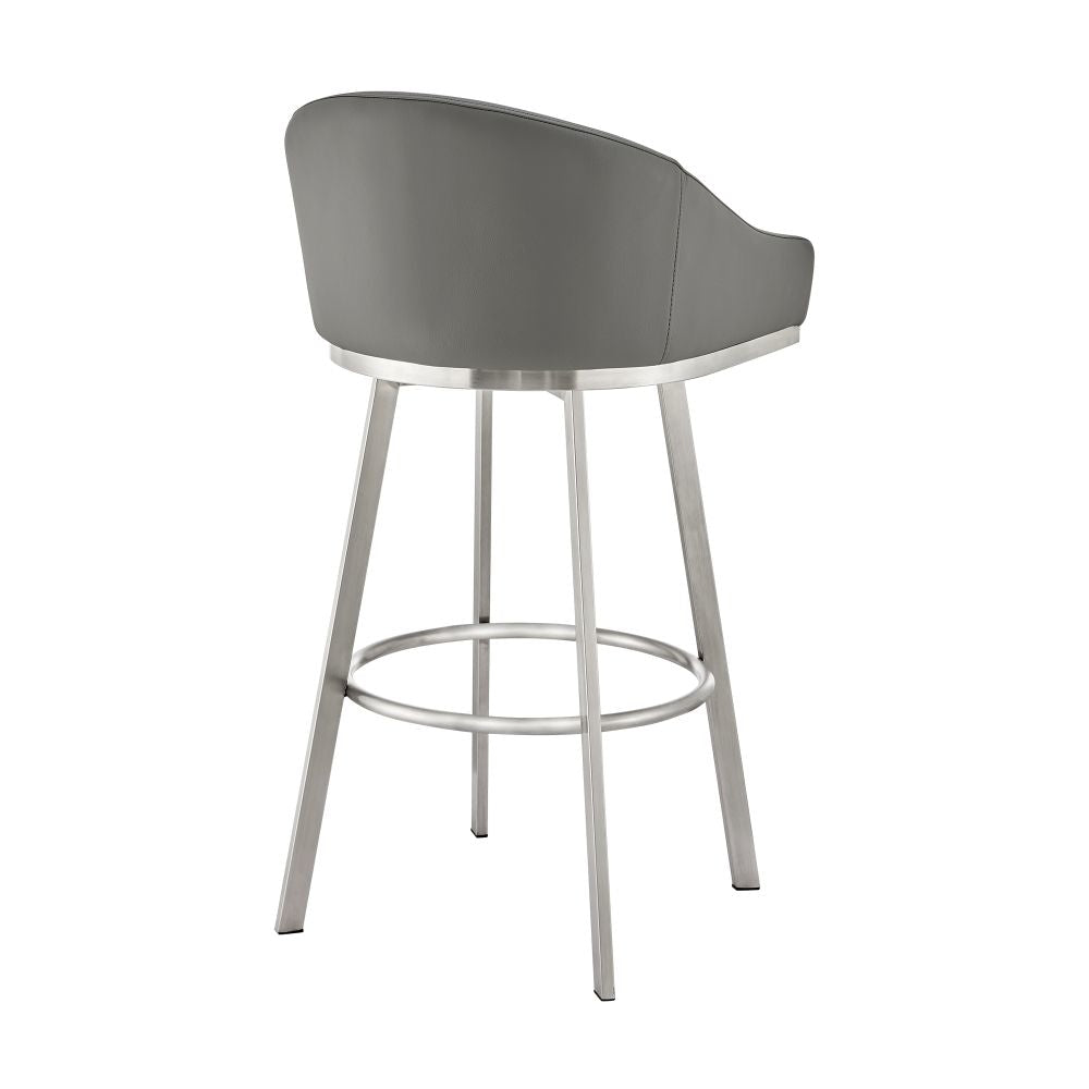 Sheryl 30 Inch Metal Swivel Bar Stool Chair Low Back Gray Faux Leather By Casagear Home BM295443
