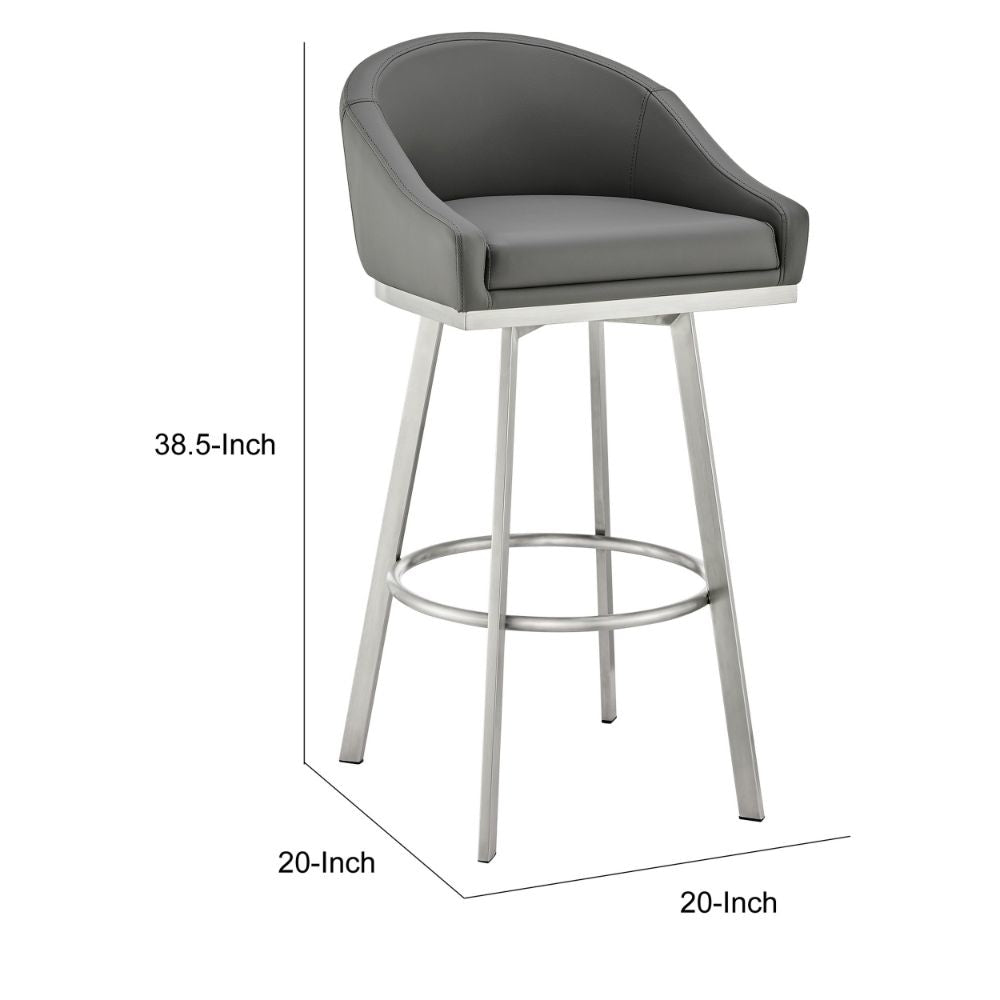 Sheryl 30 Inch Metal Swivel Bar Stool Chair Low Back Gray Faux Leather By Casagear Home BM295443