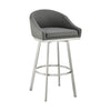 Sheryl 30 Inch Metal Swivel Bar Stool Chair, Low Back, Gray Faux Leather By Casagear Home