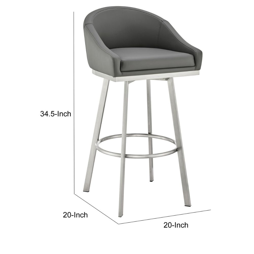 Sheryl 26 Inch Swivel Counter Stool Chair Low Back Gray Faux Leather By Casagear Home BM295444
