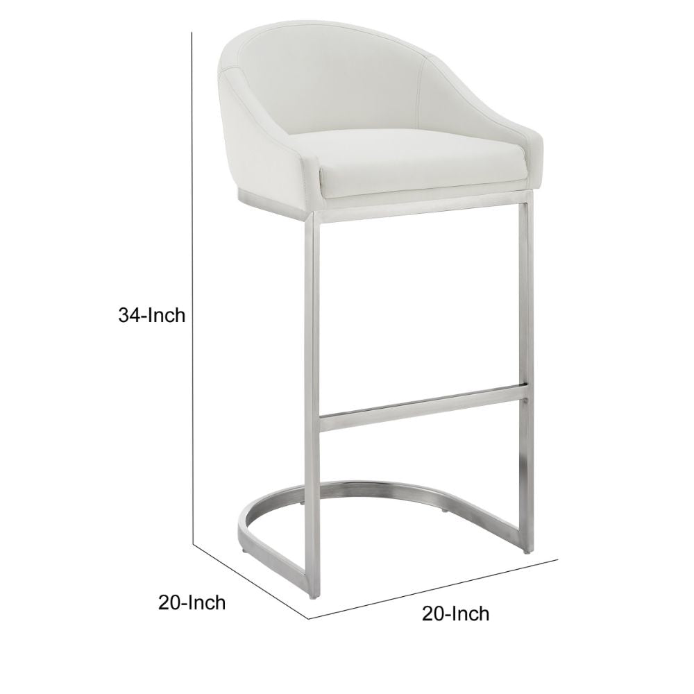 Lina 24 Inch Counter Stool Chair Metal Cantilever Base White Faux Leather By Casagear Home BM295450
