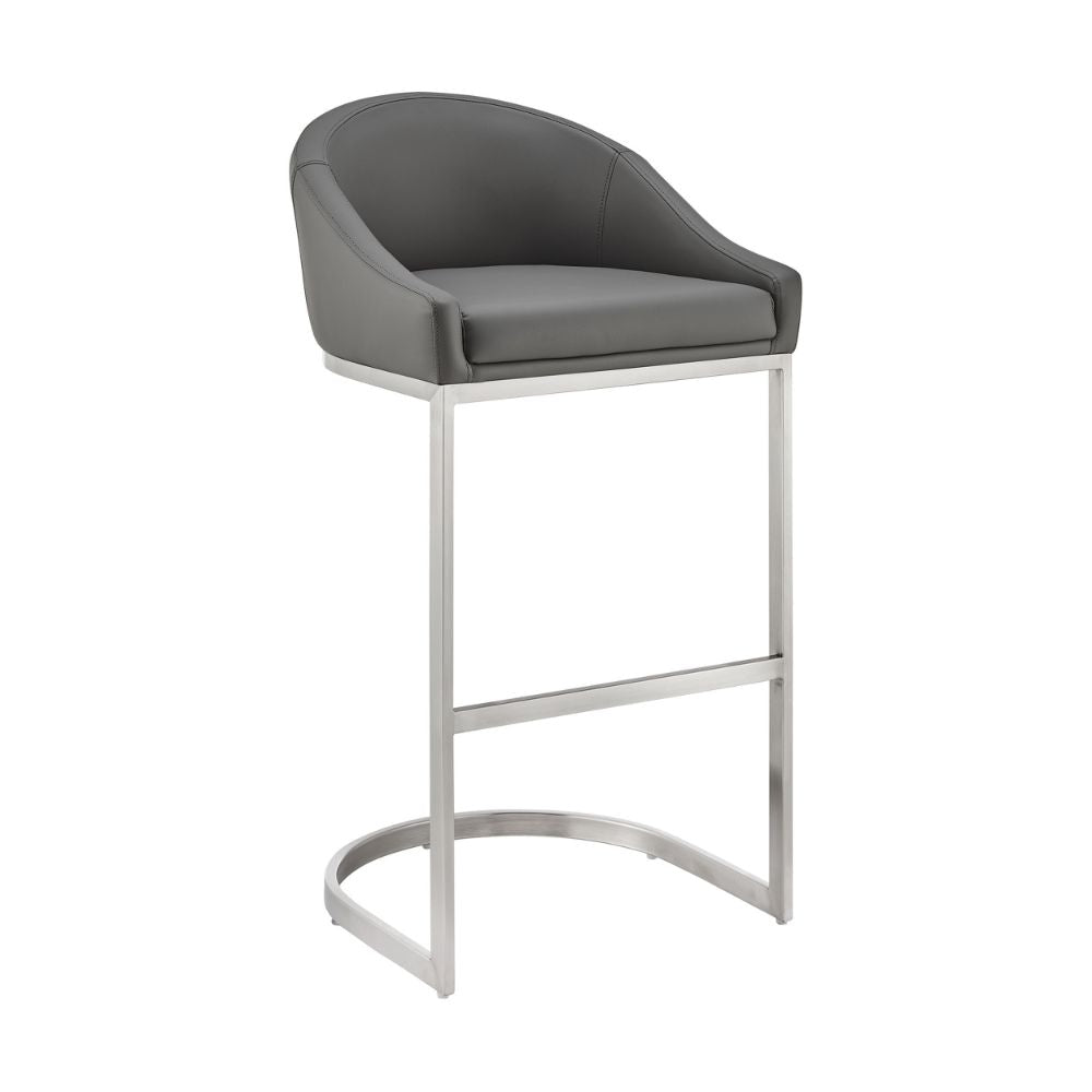 Lina 28 Inch Bar Stool Chair, Metal Cantilever Base, Gray Faux Leather By Casagear Home