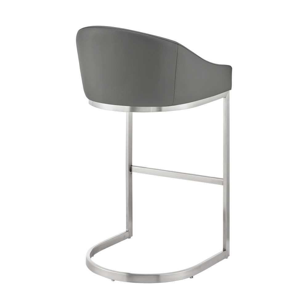 Lina 28 Inch Bar Stool Chair Metal Cantilever Base Gray Faux Leather By Casagear Home BM295451