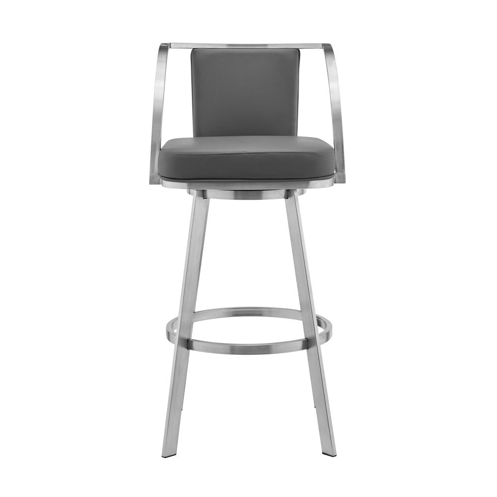 Ovn 26 Inch Swivel Counter Stool Stainless Steel Frame Gray Faux Leather By Casagear Home BM295455