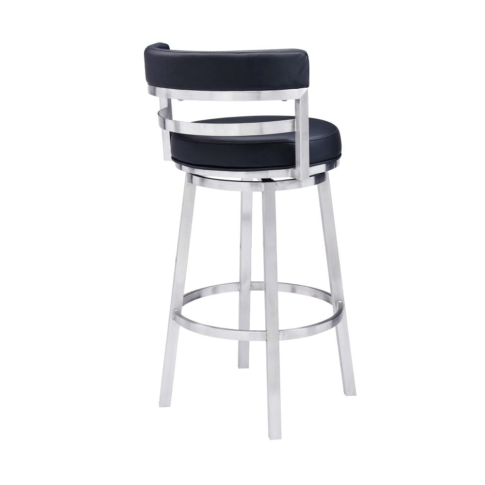 Eva 30 Inch Padded Swivel Bar Stool Chair Steel Finish Black Faux Leather By Casagear Home BM295473