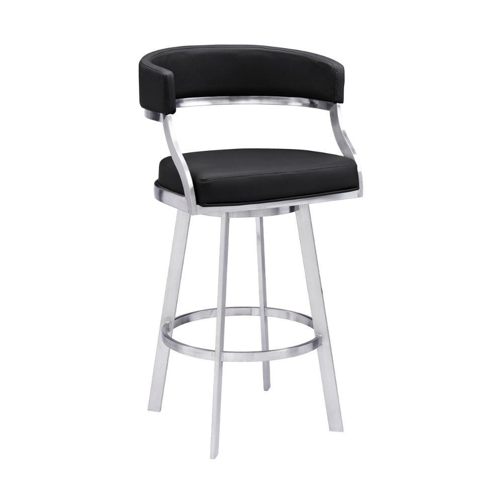 Ava 26 Inch Swivel Counter Stool Chair, Open Back Steel, Black Faux Leather By Casagear Home