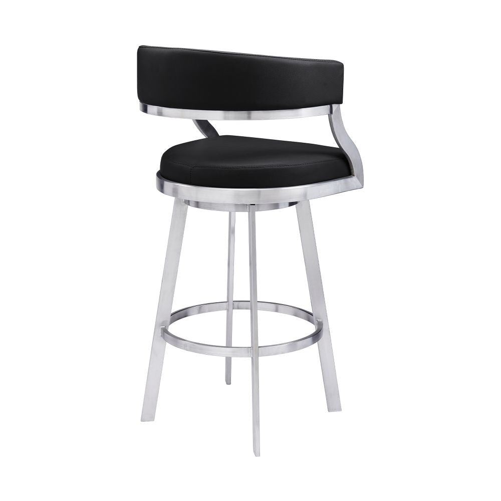 Ava 26 Inch Swivel Counter Stool Chair Open Back Steel Black Faux Leather By Casagear Home BM295482