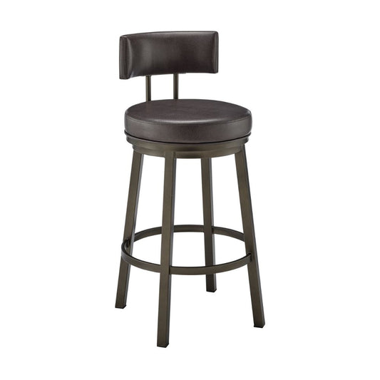 Eleanor 30 Inch Swivel Bar Stool Chair, Round Mocha Brown Faux Leather Seat By Casagear Home