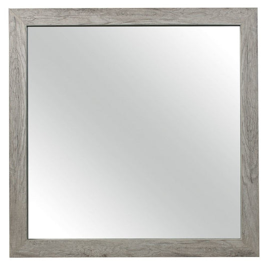 Zane 39 Inch Transitional Mirror, Square Wood Frame, Weathered Gray Veneer By Casagear Home