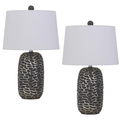 Table Lamp Set of 2 | 25" | Oval Shade | Black & Silver Base