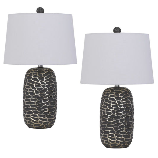 Table Lamp Set of 2 | 25" | Oval Shade | Black & Silver Base