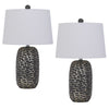 Table Lamp Set of 2 | 25" | Oval Shade | Black & Silver Base